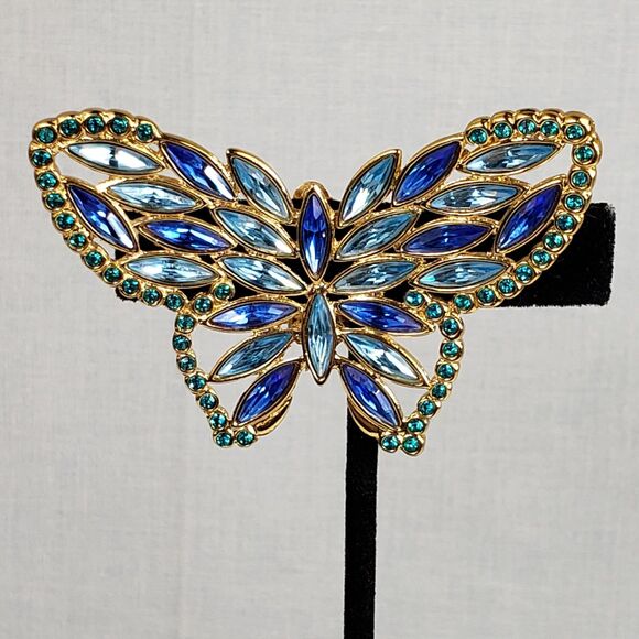 Vintage YSL Yves Saint Laurent Butterfly Blue & Green Crystal Earring Signed - Picture 4 of 16